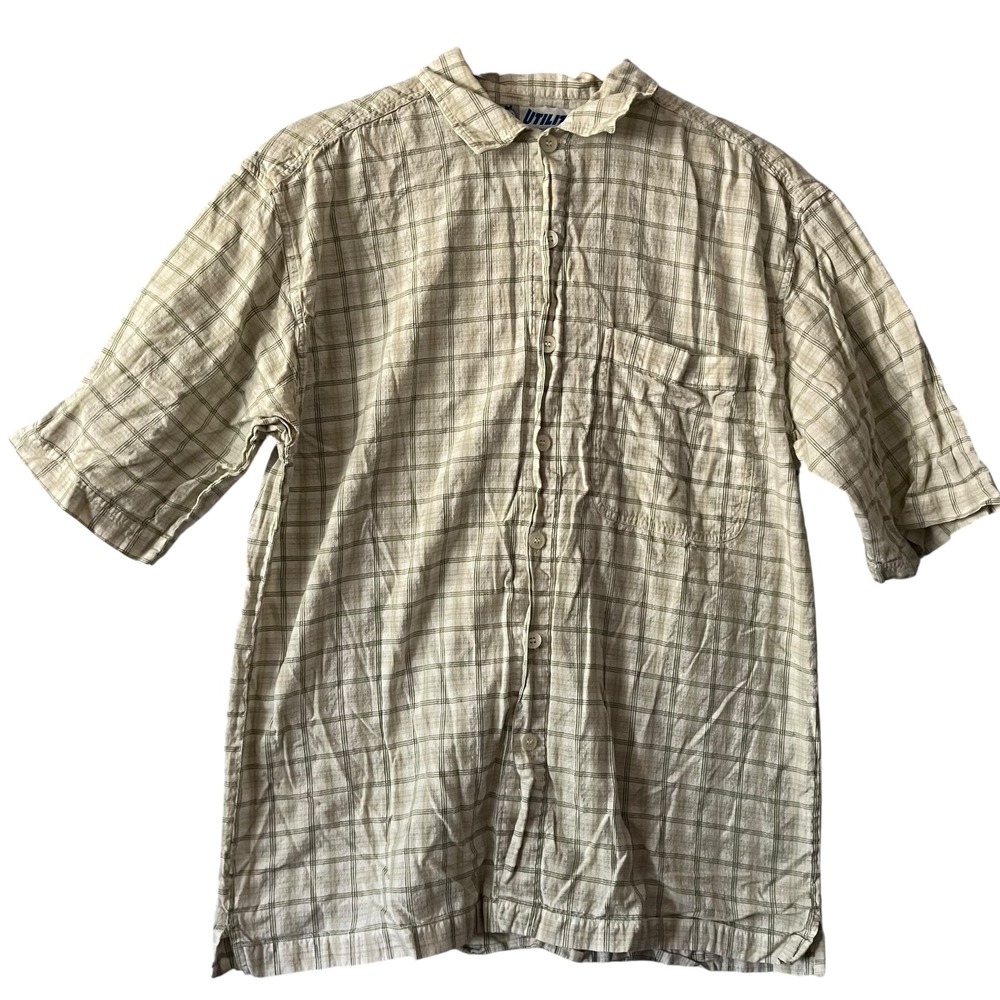 Utility Mens Medium‎ Plaid 100% Cotton Button Up Short Sleeve Shirt